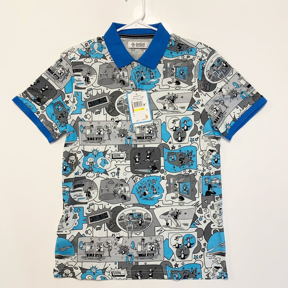 NEW Original Penguin x Jethro Haynes Print Polo (Size Medium, French Blue)